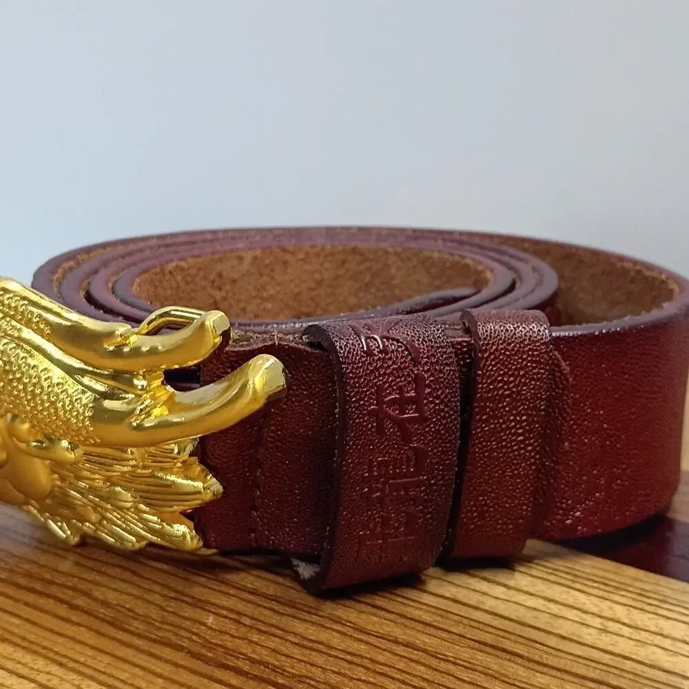 Fashion Dragon Head Buckle Male Cowhide Genuine Leather Belt Sz 52 Inch / 130